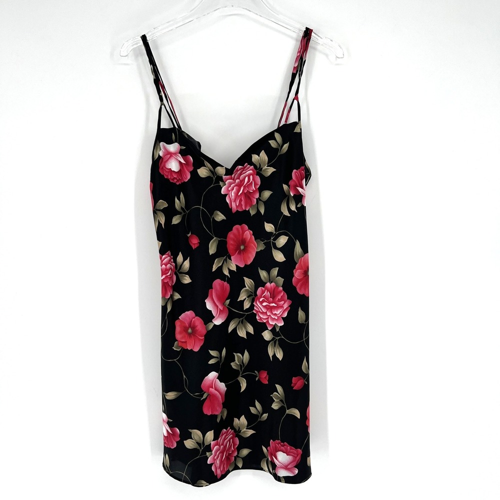 LA Intimates Slip Dress‎ Womens S Black Pink Floral Y2K 90s Sexy Fairy Lingerie